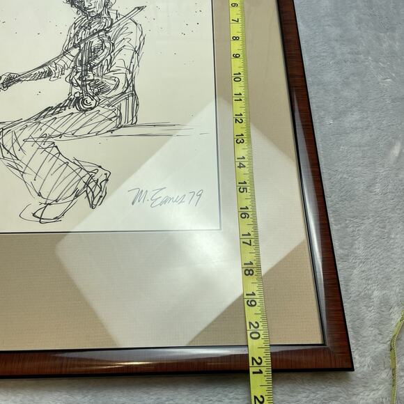 Violinist Musician Pencil Drawing Artist Signed Mark Eanes 1979 Wood Frame 17x21 - Picture 6 of 7